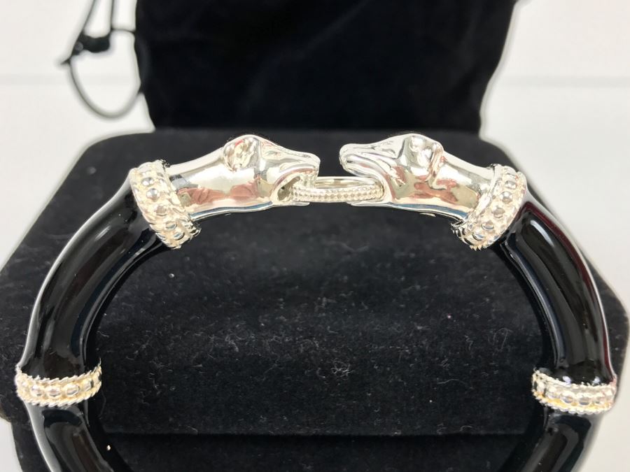Arte D'Argento Italy Sterling Silver Bangle Panther Head Black [Photo 1]