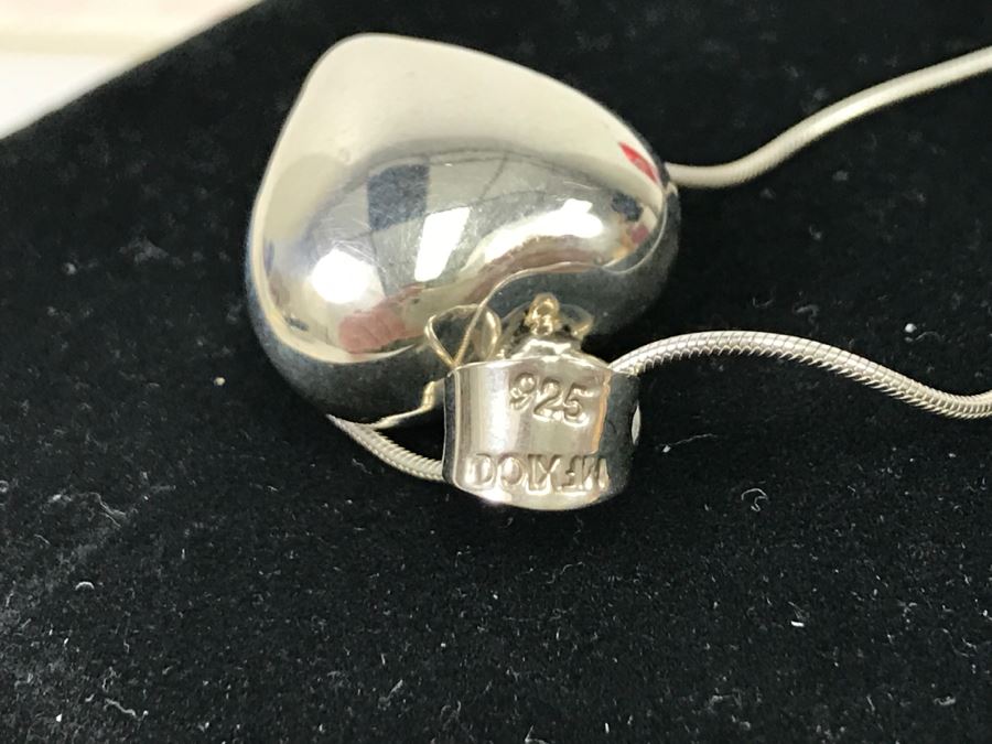 Sterling Silver Heart Pendant With Sterling Necklace 10.8g [Photo 6]