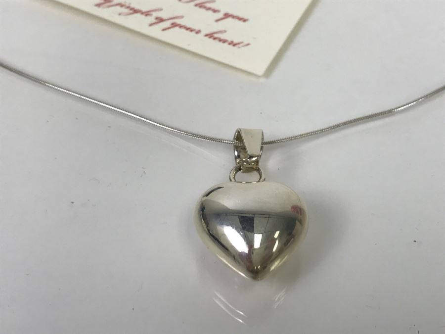 Sterling Silver Heart Pendant With Sterling Necklace 10.8g [Photo 5]
