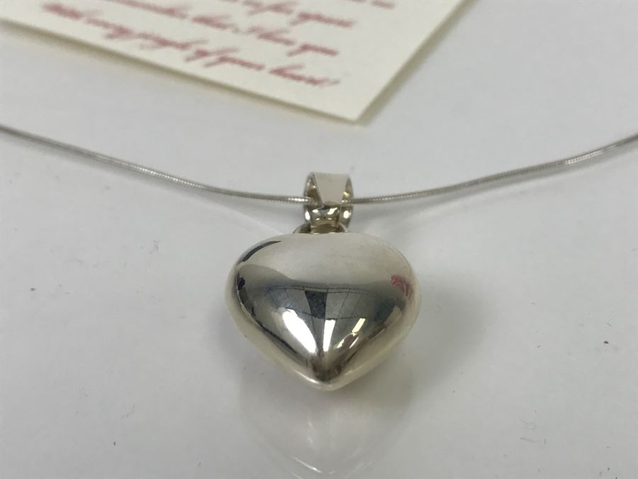 Sterling Silver Heart Pendant With Sterling Necklace 10.8g [Photo 4]