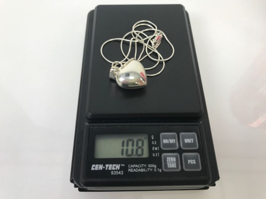 Sterling Silver Heart Pendant With Sterling Necklace 10.8g [Photo 10]