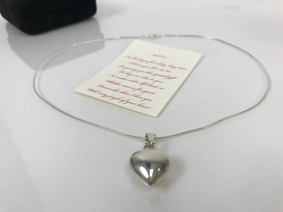 Sterling Silver Heart Pendant With Sterling Necklace 10.8g [Photo 3]