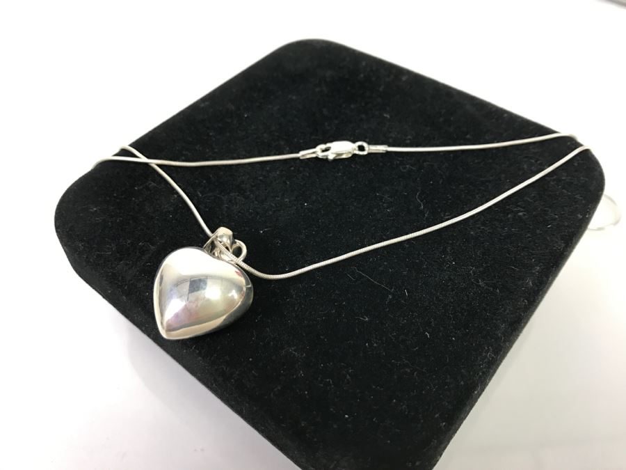Sterling Silver Heart Pendant With Sterling Necklace 10.8g [Photo 7]
