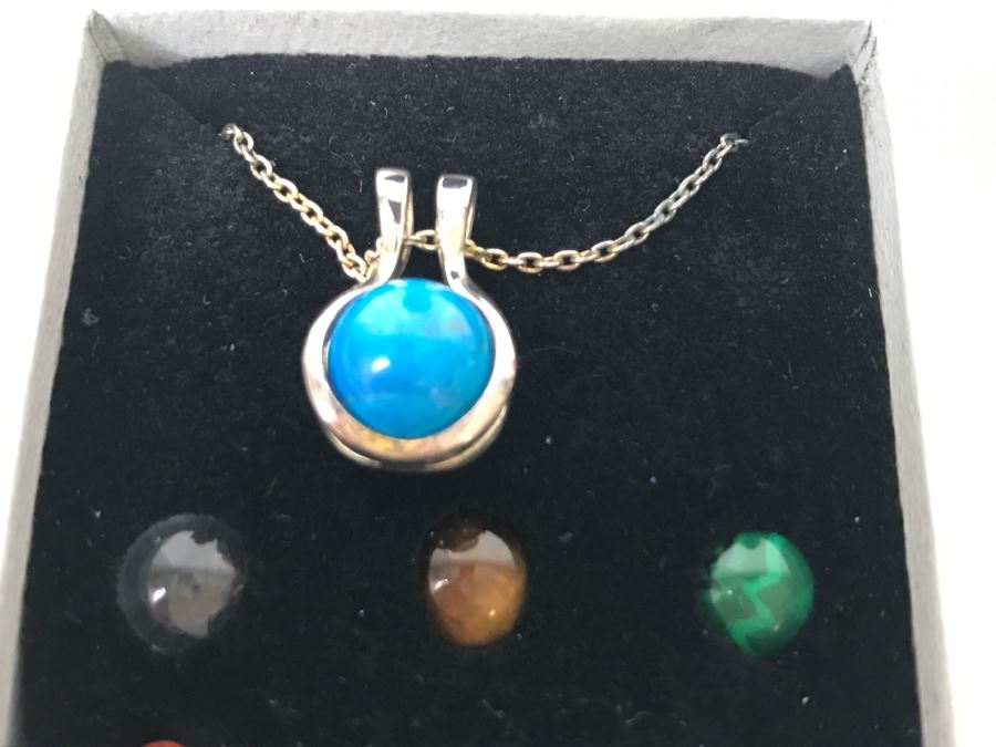 Sterling Silver Pendant Necklace With Various Interchangeable Round Polished Stones [Photo 3]