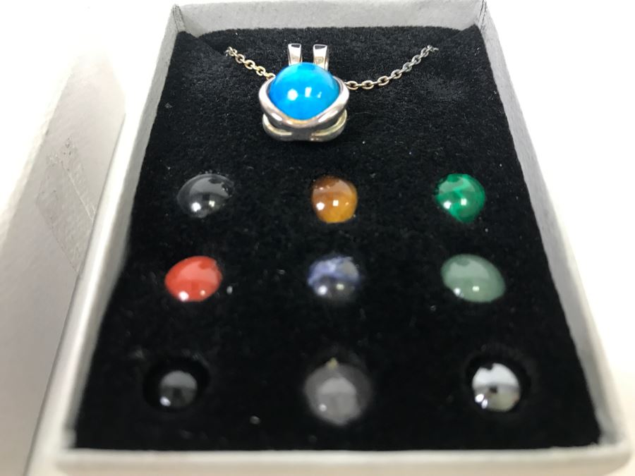 Sterling Silver Pendant Necklace With Various Interchangeable Round Polished Stones [Photo 2]