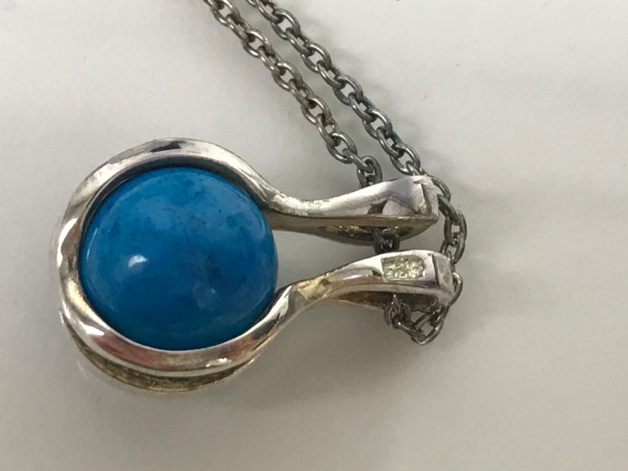 Sterling Silver Pendant Necklace With Various Interchangeable Round Polished Stones [Photo 7]