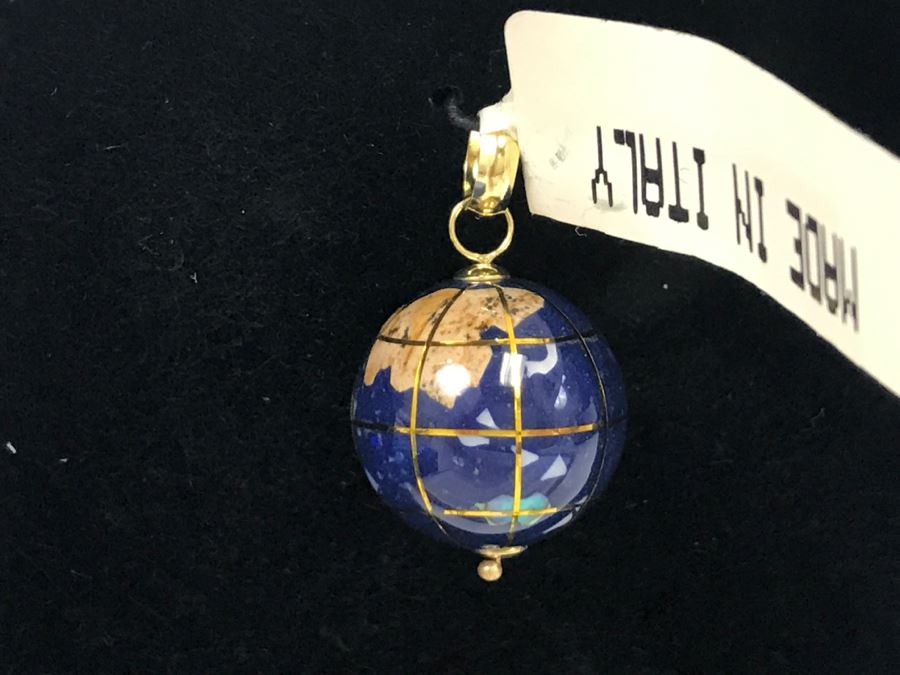 14k Yellow Gold Michael Anthony Inlaid Gemstone Globe Pendant Made In Italy