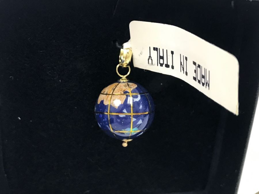 14k Yellow Gold Michael Anthony Inlaid Gemstone Globe Pendant Made In Italy [Photo 3]