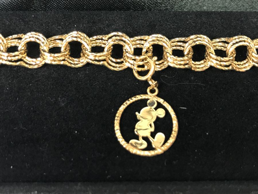 14K Yellow Gold Bracelet With Disney Mickey Mouse Charm 7g [Photo 4]