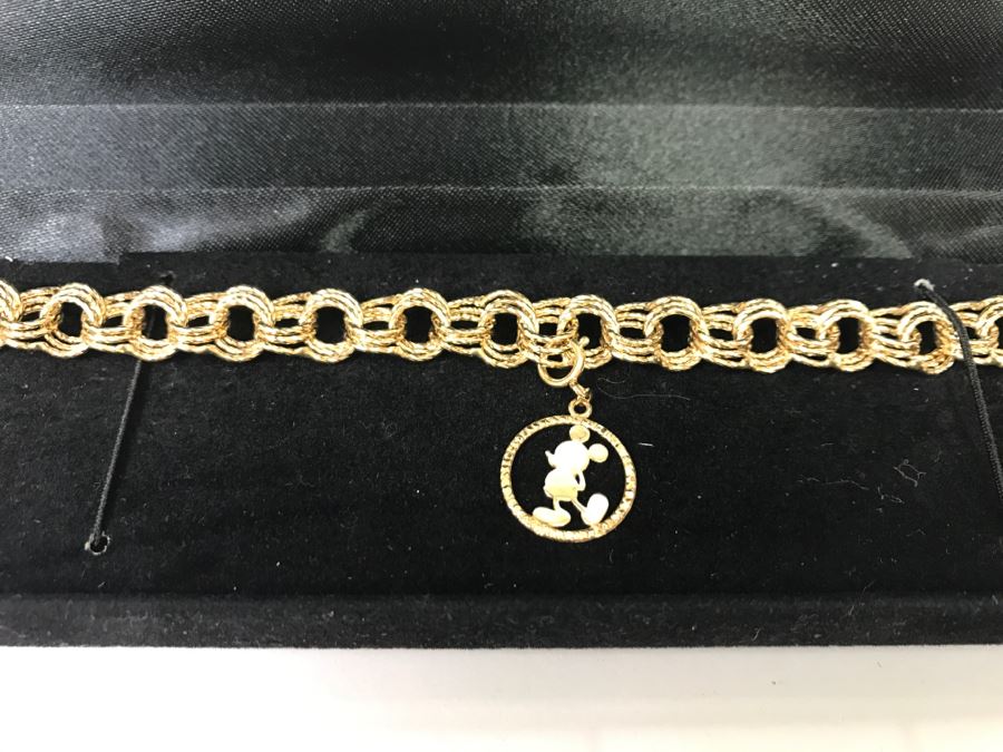 14K Yellow Gold Bracelet With Disney Mickey Mouse Charm 7g [Photo 2]
