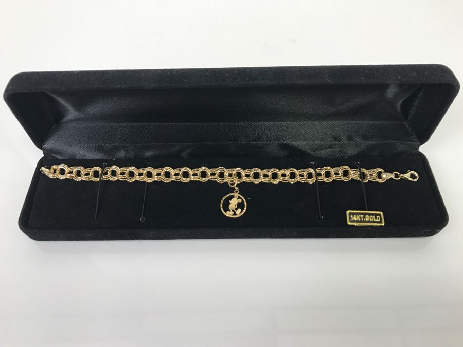 14K Yellow Gold Bracelet With Disney Mickey Mouse Charm 7g [Photo 1]