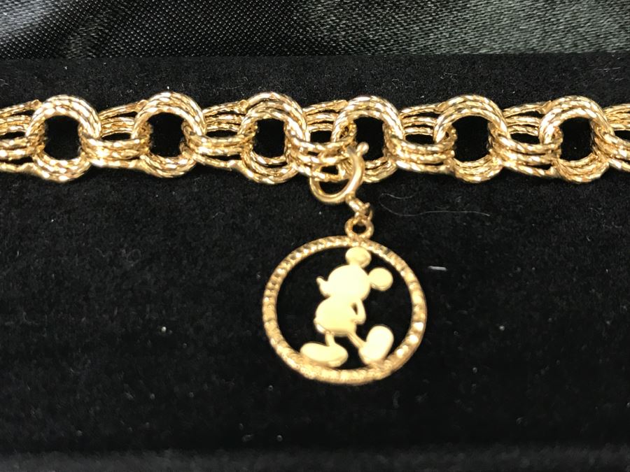14K Yellow Gold Bracelet With Disney Mickey Mouse Charm 7g [Photo 3]