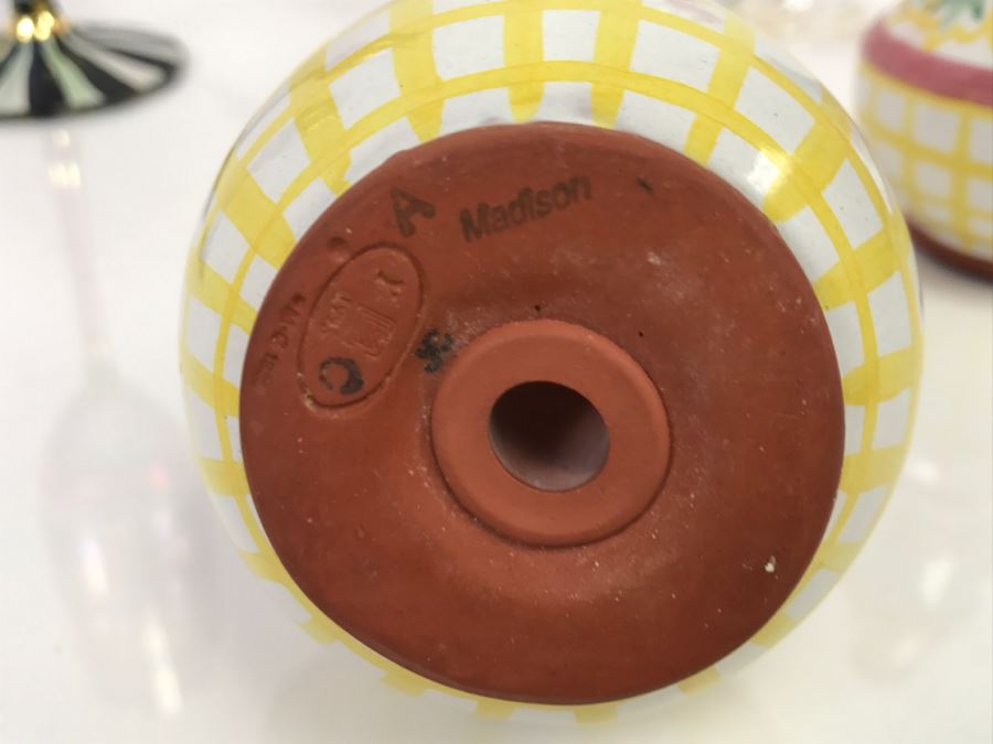 Set Of (5) MacKenzie-Childs Hand-Painted Ceramics 'Madison' Pattern + (2) MacKenzie-Childs Stemware + (2) Hand-Painted Stemware [Photo 18]