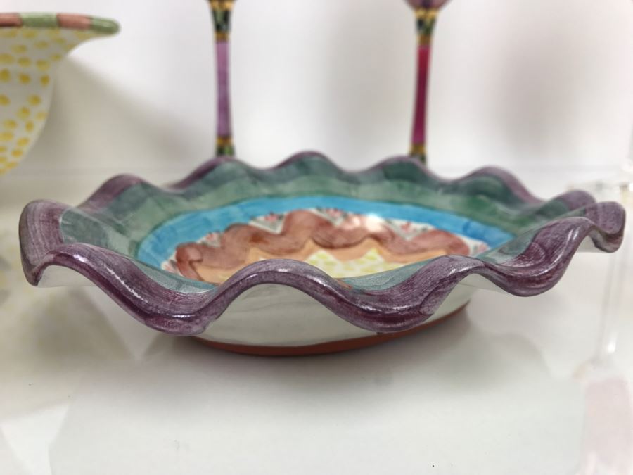 Set Of (5) MacKenzie-Childs Hand-Painted Ceramics 'Madison' Pattern + (2) MacKenzie-Childs Stemware + (2) Hand-Painted Stemware [Photo 5]