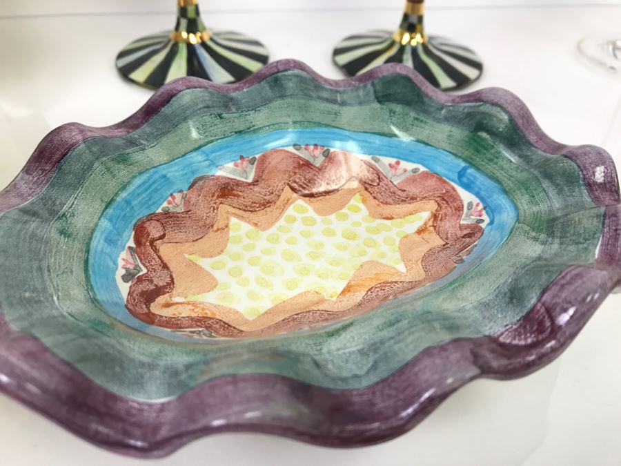 Set Of (5) MacKenzie-Childs Hand-Painted Ceramics 'Madison' Pattern + (2) MacKenzie-Childs Stemware + (2) Hand-Painted Stemware [Photo 4]