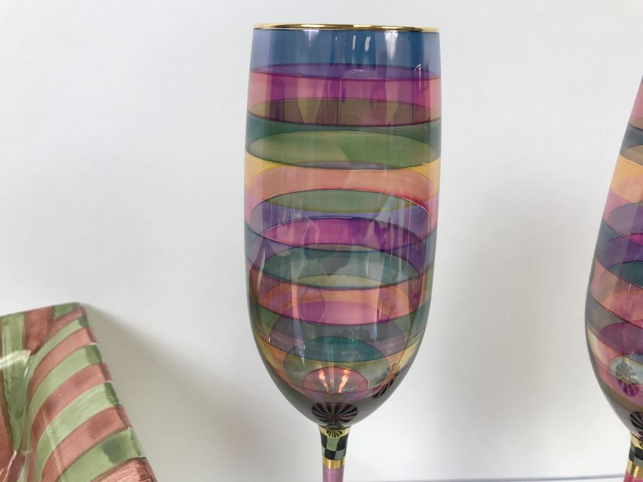 Set Of (5) MacKenzie-Childs Hand-Painted Ceramics 'Madison' Pattern + (2) MacKenzie-Childs Stemware + (2) Hand-Painted Stemware [Photo 8]