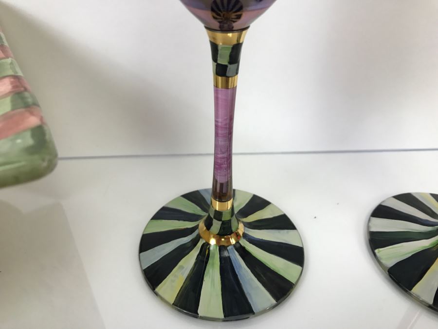 Set Of (5) MacKenzie-Childs Hand-Painted Ceramics 'Madison' Pattern + (2) MacKenzie-Childs Stemware + (2) Hand-Painted Stemware [Photo 9]