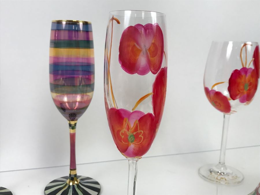 Set Of (5) MacKenzie-Childs Hand-Painted Ceramics 'Madison' Pattern + (2) MacKenzie-Childs Stemware + (2) Hand-Painted Stemware [Photo 21]
