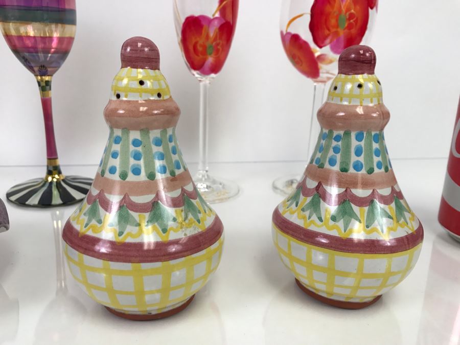 Set Of (5) MacKenzie-Childs Hand-Painted Ceramics 'Madison' Pattern + (2) MacKenzie-Childs Stemware + (2) Hand-Painted Stemware [Photo 6]