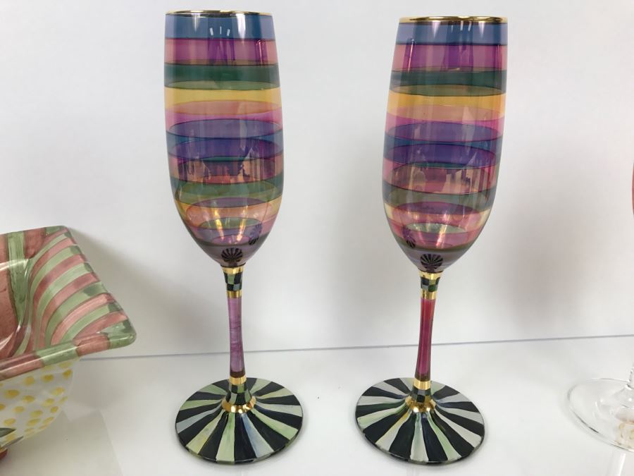 Set Of (5) MacKenzie-Childs Hand-Painted Ceramics 'Madison' Pattern + (2) MacKenzie-Childs Stemware + (2) Hand-Painted Stemware [Photo 7]