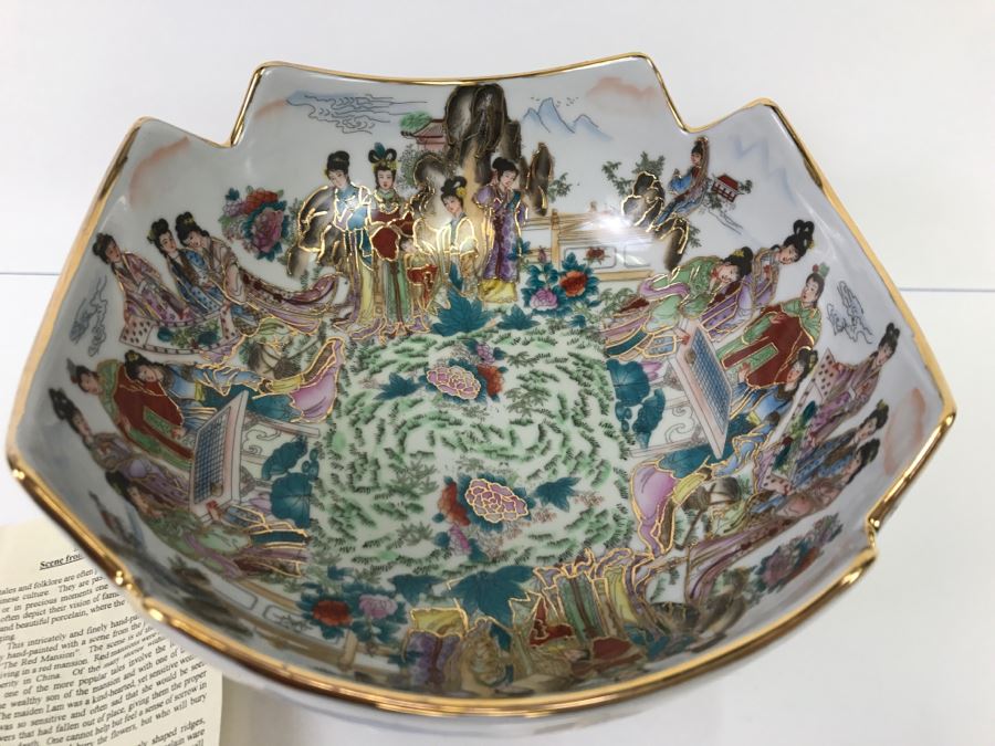 Chinese Scalloped Bowl With Wooden Base Scene From 'The Red Mansion' Yi Lin Arts & Treasures Of China [Photo 2]