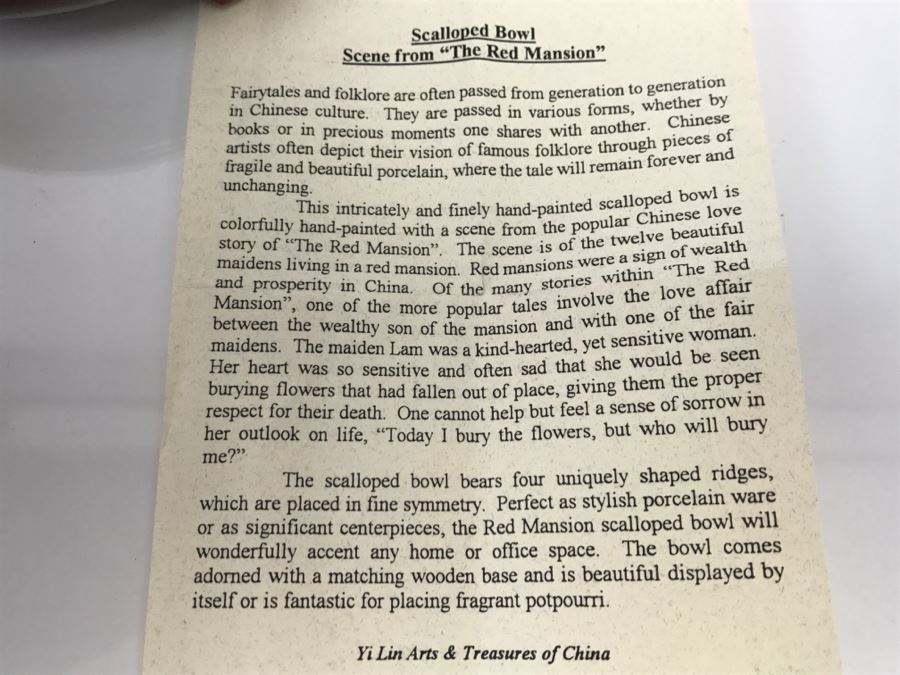 Chinese Scalloped Bowl With Wooden Base Scene From 'The Red Mansion' Yi Lin Arts & Treasures Of China [Photo 17]