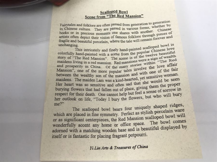 Chinese Scalloped Bowl With Wooden Base Scene From 'The Red Mansion' Yi Lin Arts & Treasures Of China [Photo 16]