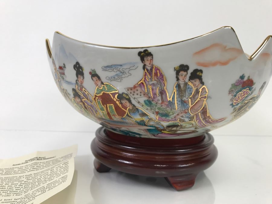 Chinese Scalloped Bowl With Wooden Base Scene From 'The Red Mansion' Yi Lin Arts & Treasures Of China [Photo 12]