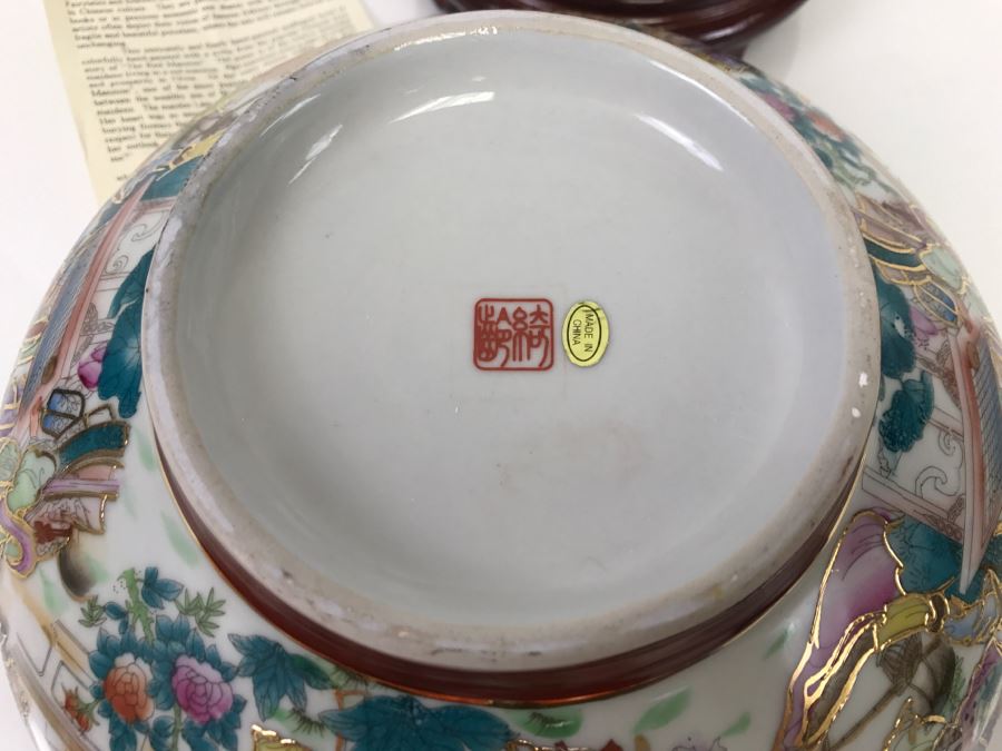 Chinese Scalloped Bowl With Wooden Base Scene From 'The Red Mansion' Yi Lin Arts & Treasures Of China [Photo 14]