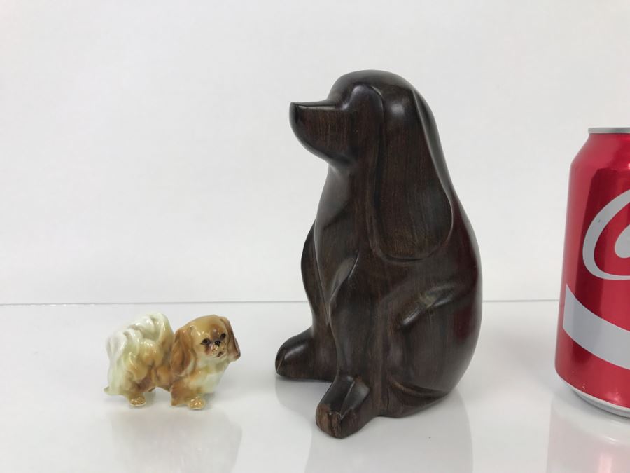 Large Carved Wood Dog And Small Hand-Painted Dog Figurine [Photo 1]
