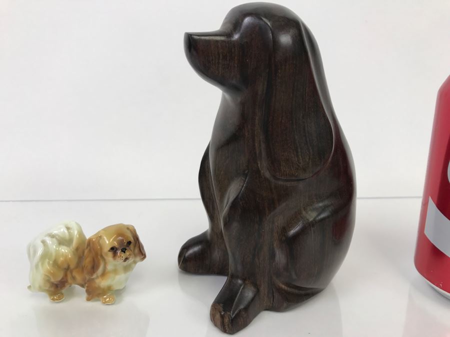 Large Carved Wood Dog And Small Hand-Painted Dog Figurine [Photo 2]