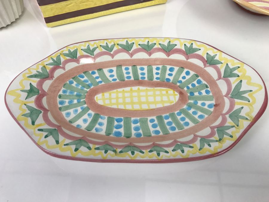 MacKenzie-Childs Hand-Painted Ceramics Platter 'Madison' Pattern And Bowl + Vietri Italian Cake Slice + Cupcake [Photo 3]