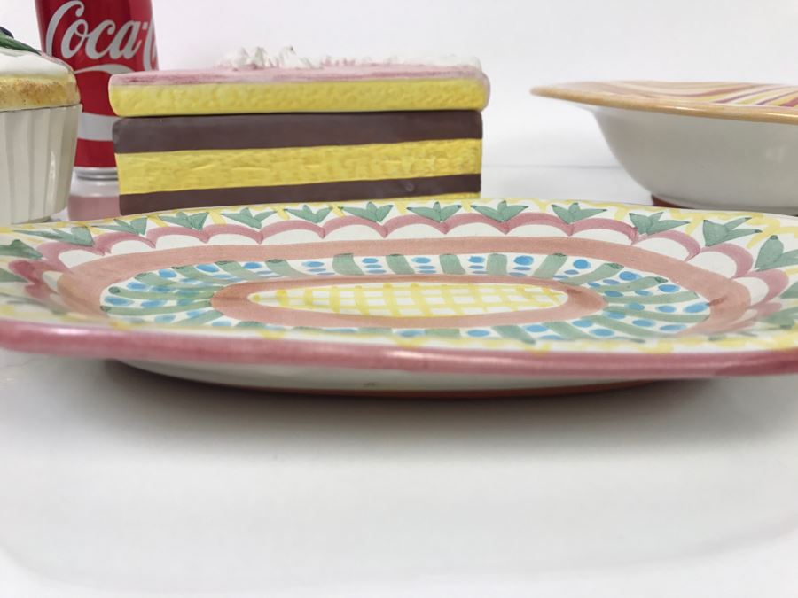 MacKenzie-Childs Hand-Painted Ceramics Platter 'Madison' Pattern And Bowl + Vietri Italian Cake Slice + Cupcake [Photo 5]