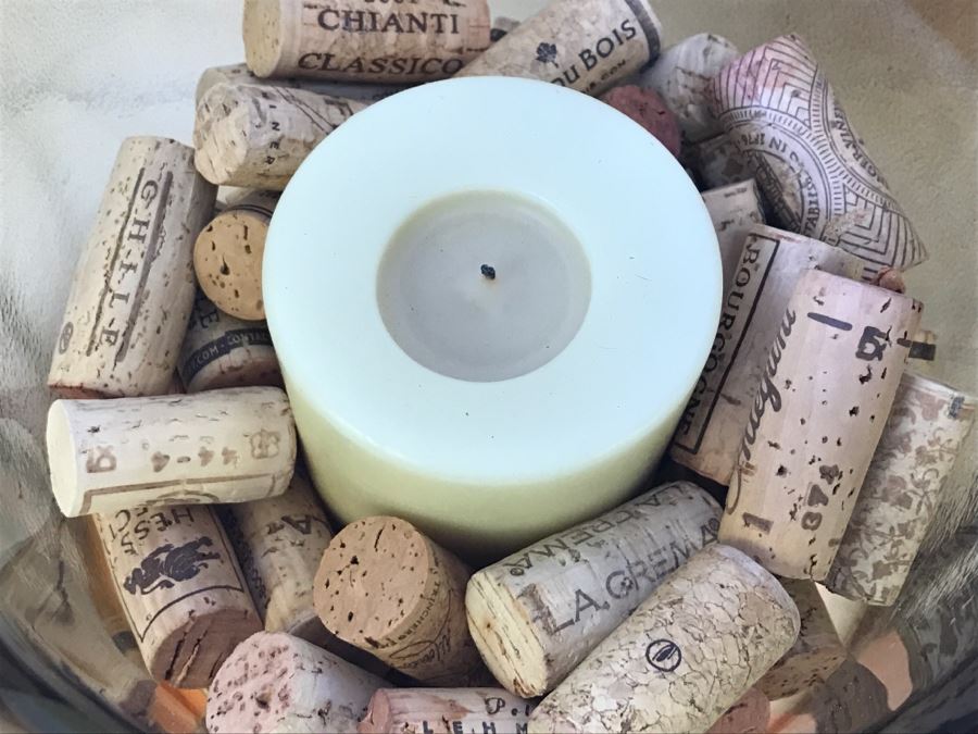 Pair Of Large Amber Glass Footed Vases Candelholders With Wine Corks And Candles [Photo 7]