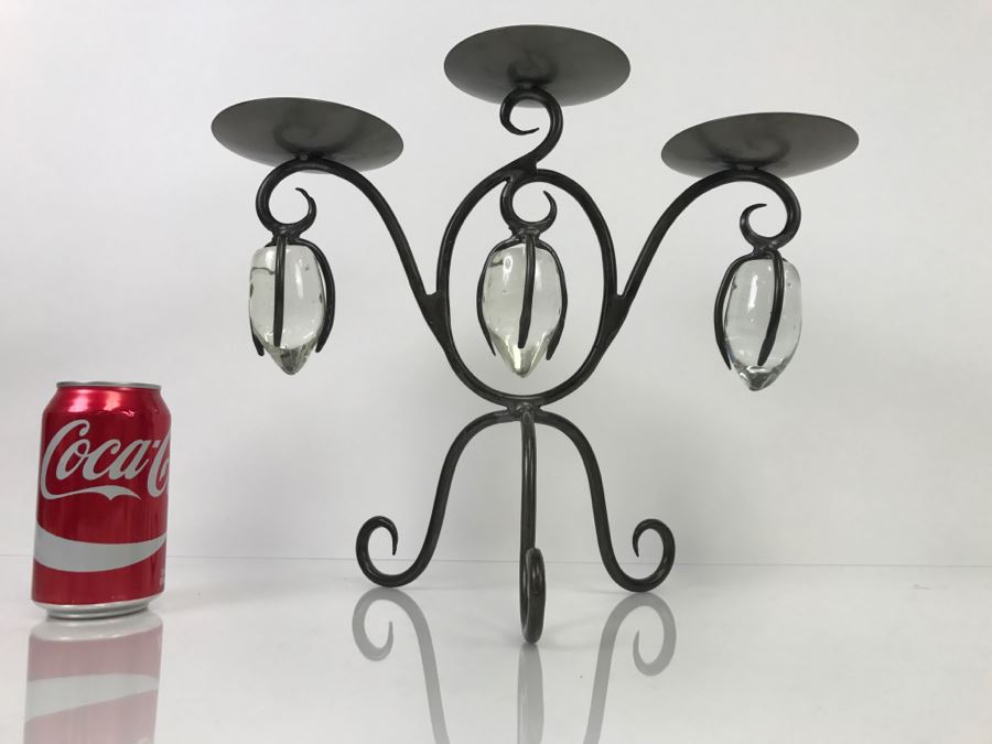 Metal And Glass 3-Arm Candelholder