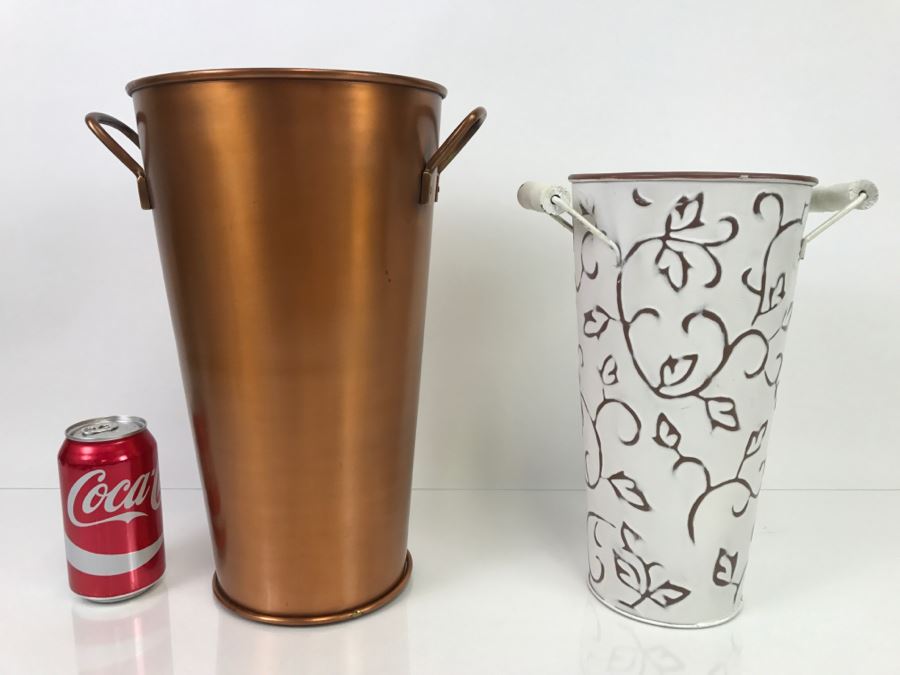 Copper Tone Pottery Barn Metal Vase And White Vase