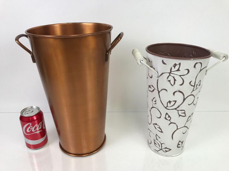 Copper Tone Pottery Barn Metal Vase And White Vase [Photo 3]