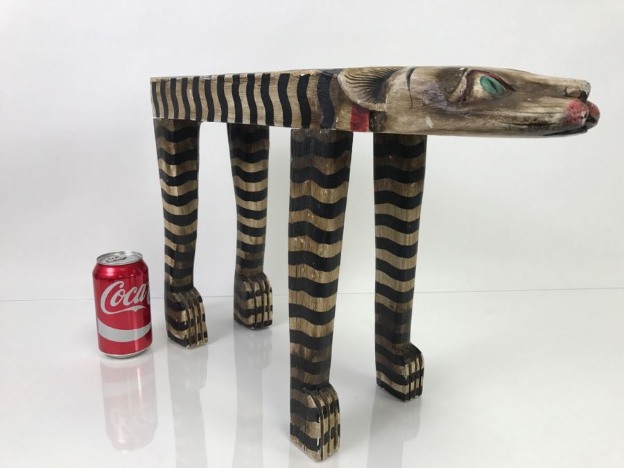 Unique Hand-Painted Stool In Form Of Cat - 1'10'W X 7'D X 1'2'H [Photo 2]