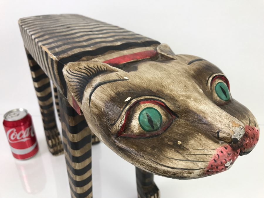 Unique Hand-Painted Stool In Form Of Cat - 1'10'W X 7'D X 1'2'H [Photo 4]