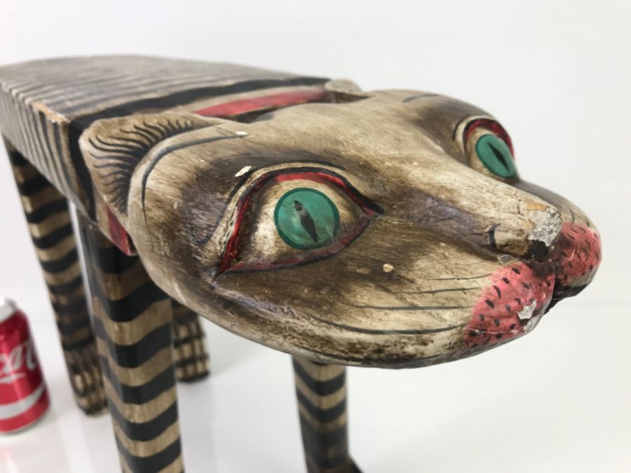 Unique Hand-Painted Stool In Form Of Cat - 1'10'W X 7'D X 1'2'H [Photo 3]