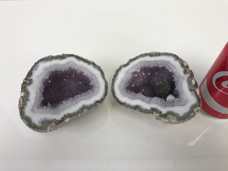 Both Cut Halves Of Purple Amethyst Geode