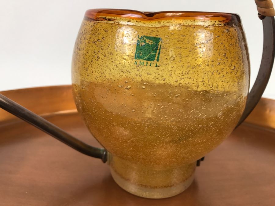 Copper Tone Serving Platter And Global Amici Artisan Decorative Amber Bubble Glass & Copper Watering Can [Photo 4]