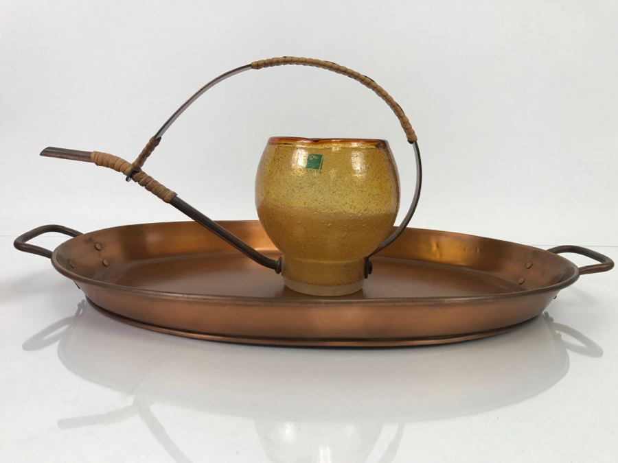 Copper Tone Serving Platter And Global Amici Artisan Decorative Amber Bubble Glass & Copper Watering Can [Photo 2]