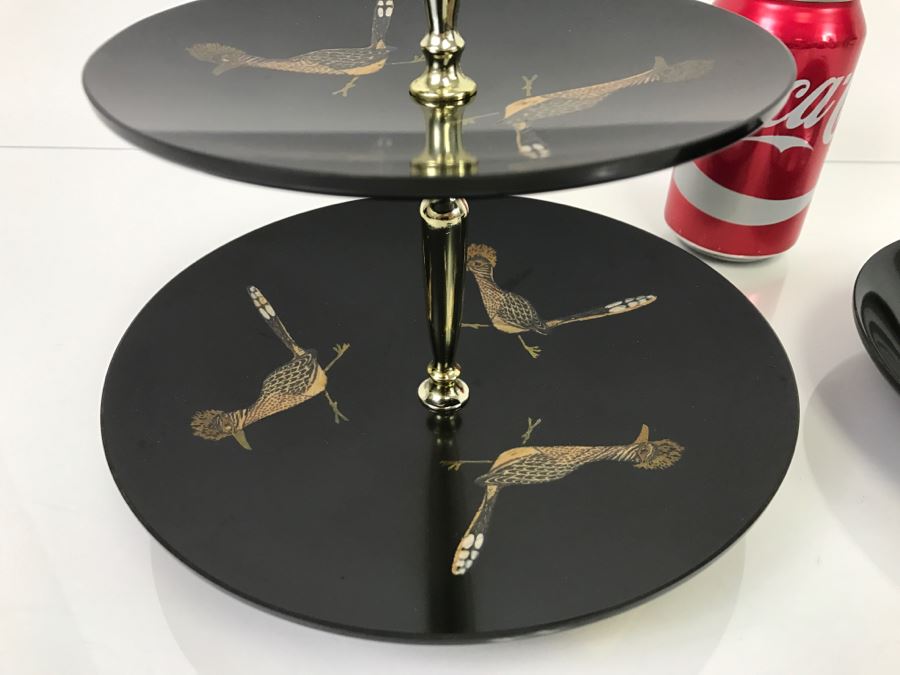 Couroc Of Monterey CA Handcrafted Roadrunner Plate And 2-Tier Serving Dish Stand Platter - Excellent Condition [Photo 4]