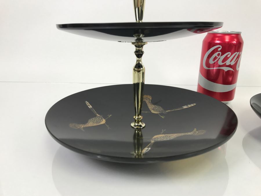 Couroc Of Monterey CA Handcrafted Roadrunner Plate And 2-Tier Serving Dish Stand Platter - Excellent Condition [Photo 5]