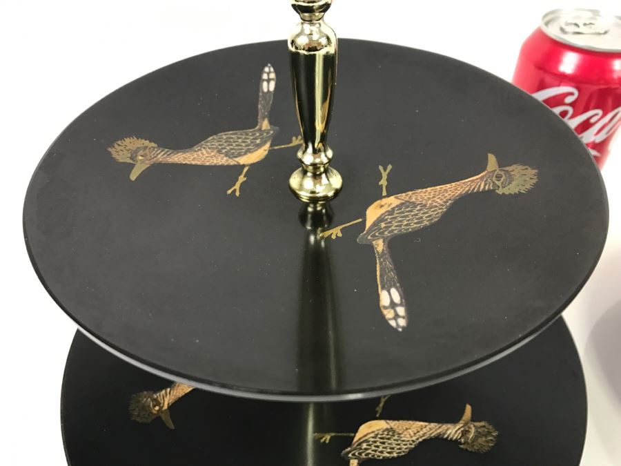 Couroc Of Monterey CA Handcrafted Roadrunner Plate And 2-Tier Serving Dish Stand Platter - Excellent Condition [Photo 3]