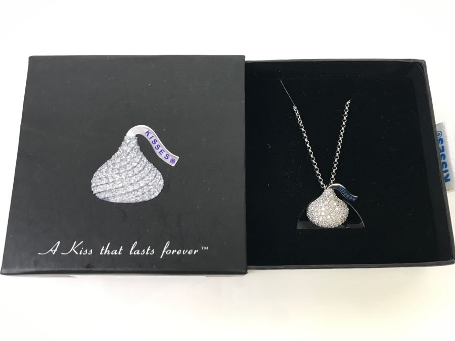 Hershey Kisses Sterling Silver Pendant With CZ Stones And Sterling Silver Chain New In Box