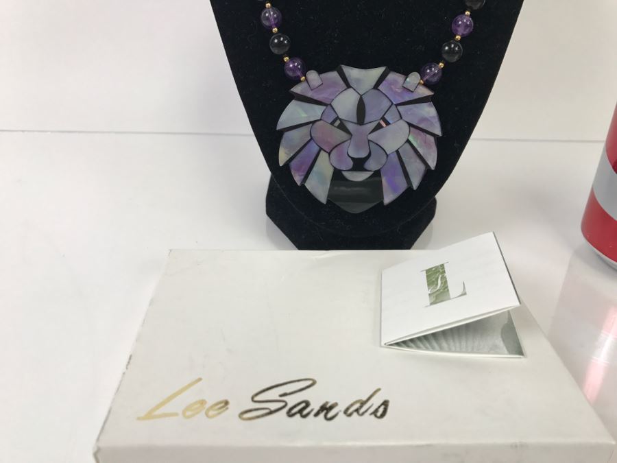 Lee Sands Mother Of Pearl Inlay Lion Pendant Necklace [Photo 5]