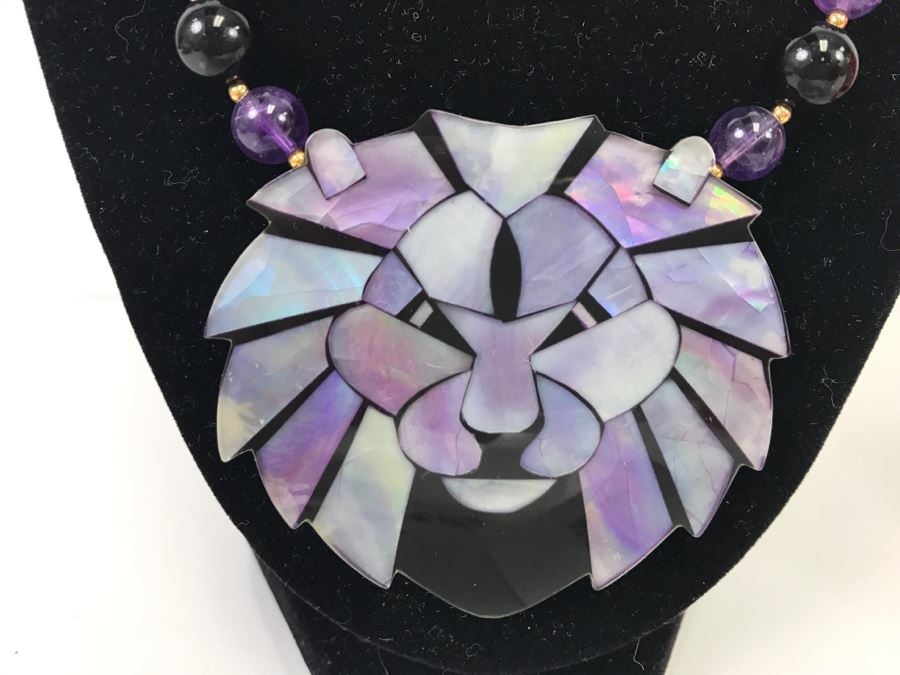 Lee Sands Mother Of Pearl Inlay Lion Pendant Necklace [Photo 6]