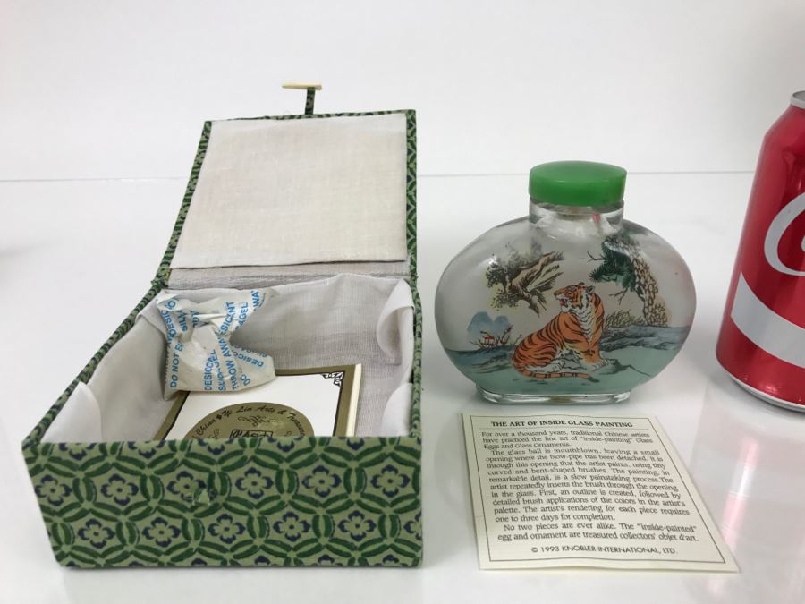 Inside Glass Bottle Painting Of Tiger 4202 Of 5000 1993 Knobler International With Original Box